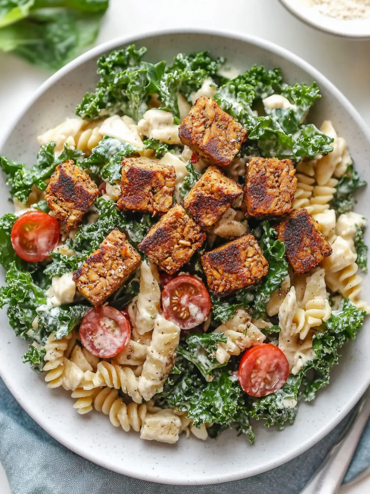 Kale Miso Caesar Pasta Salad with Smoky Tempeh Delight 3 Kale Miso Caesar Pasta Salad with Smoky Tempeh