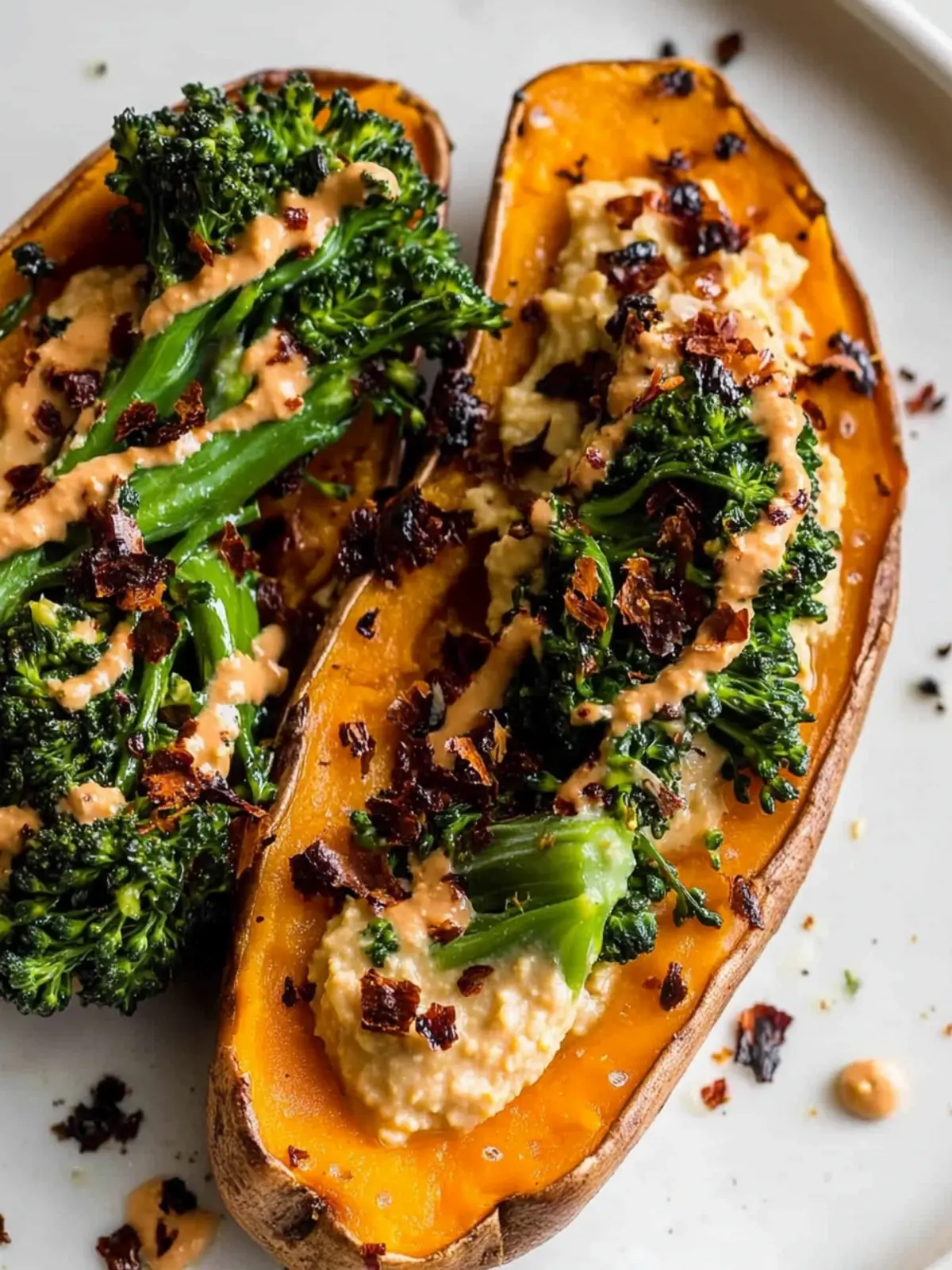 Savory Broccoli Rabe and Hummus Topped Sweet Potatoes Delight 2 Broccoli Rabe and Hummus Topped Sweet Potatoes