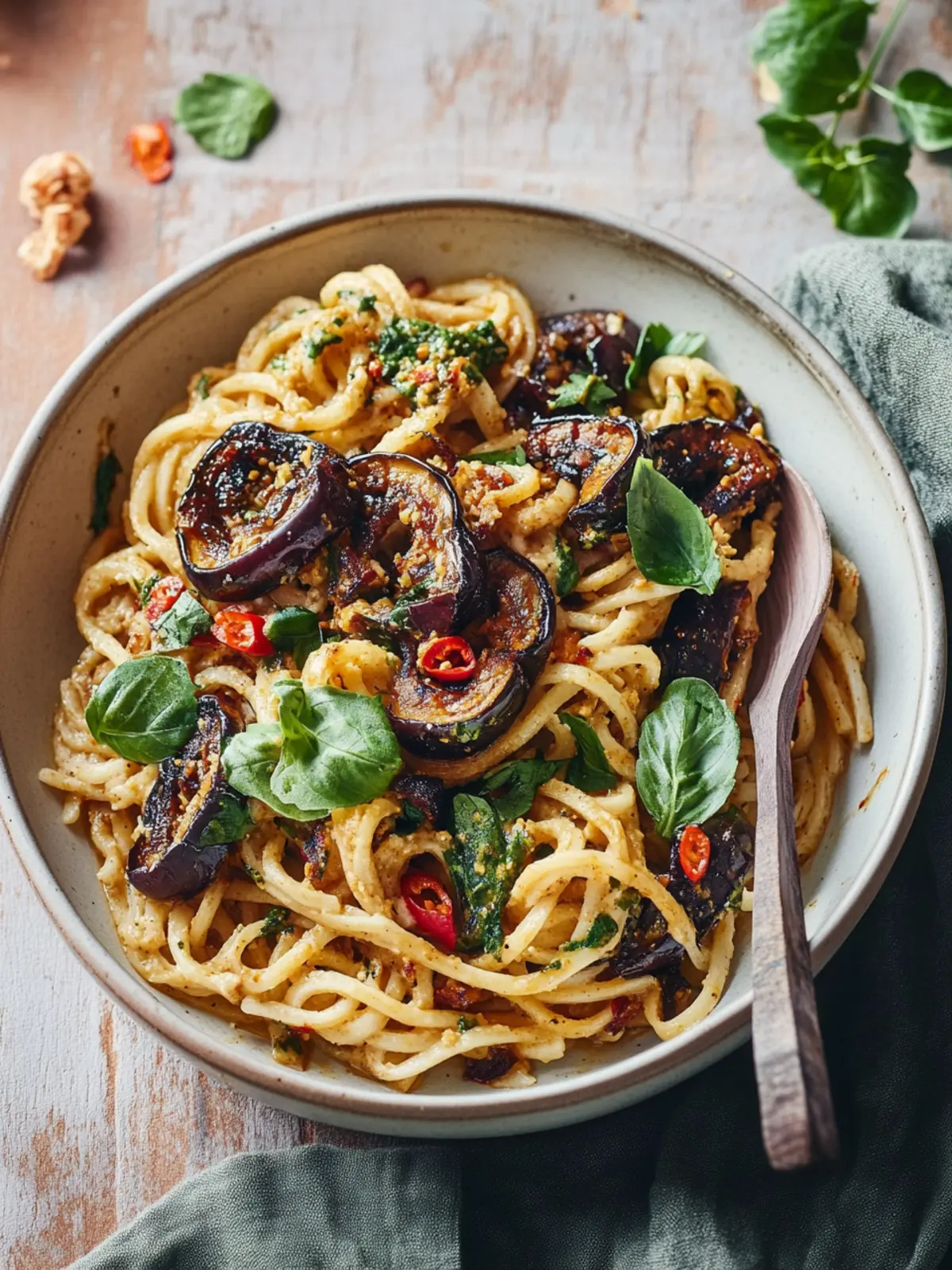Harissa Tahini Noodles with Charred Aubergines in 30 Mins 3 Harissa Tahini Noodles with Charred Aubergines