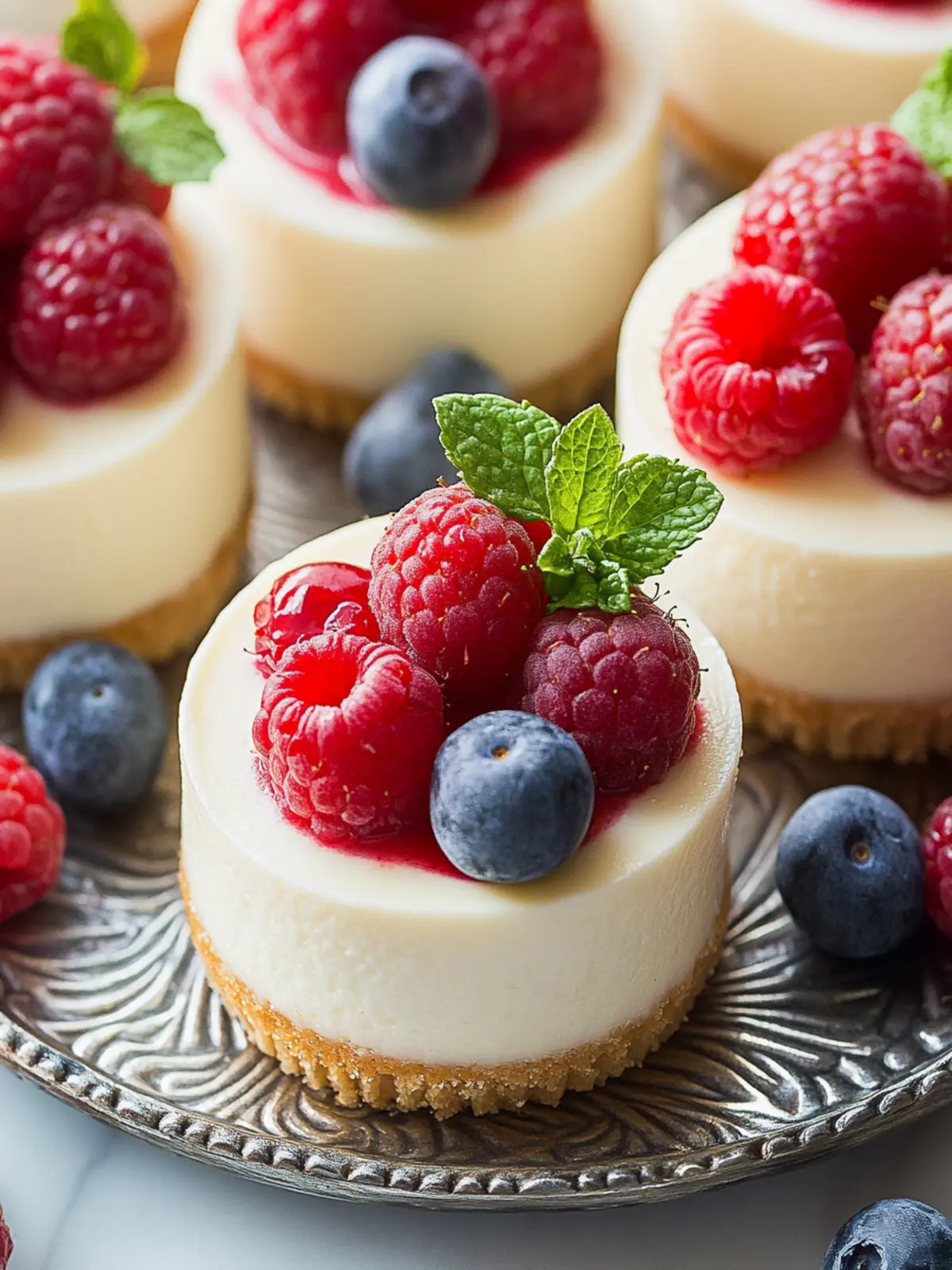 Irresistible Mini Cheesecakes with Berry Topping Delight 4 Mini Cheesecakes with Berry Topping