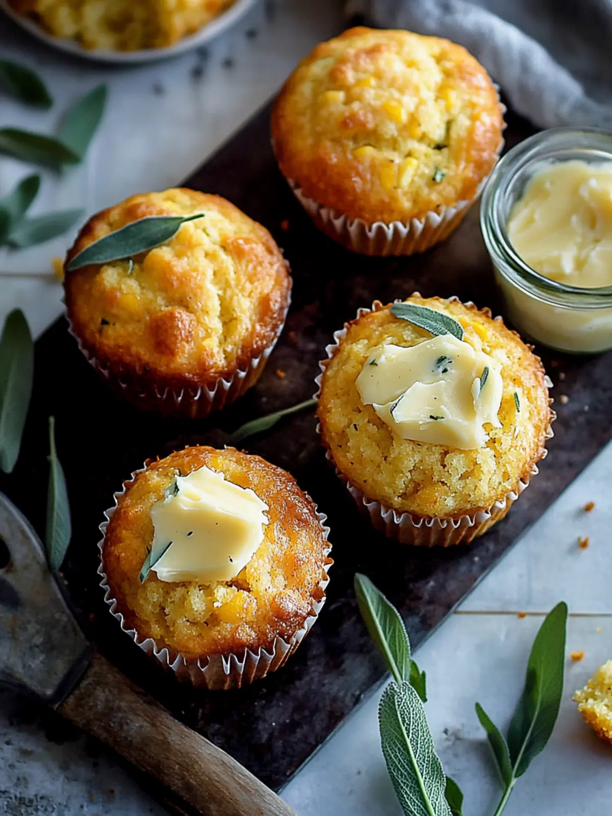 Cheddar Apple Cornbread Muffins with Maple Sage Butter Bliss 3 Cheddar Apple Cornbread Muffins with Maple Sage Butter