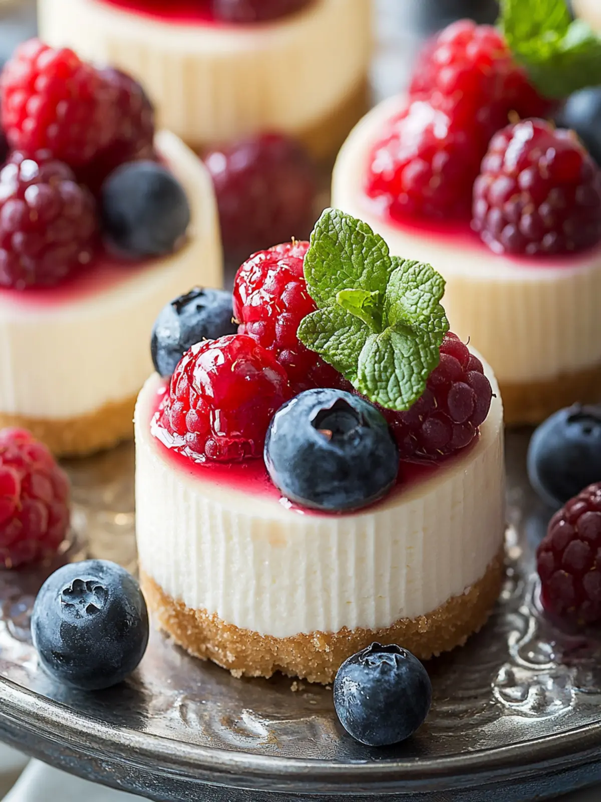 Irresistible Mini Cheesecakes with Berry Topping Delight 3 Mini Cheesecakes with Berry Topping