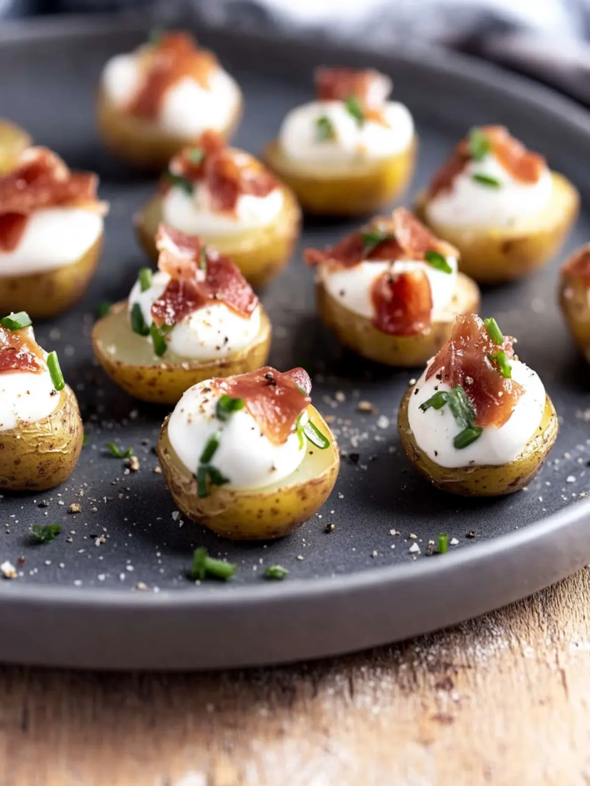 Delicious Mini Potato Bites with Sour Cream and Prosciutto Magic 4 Mini Potato Bites with Sour Cream and Prosciutto