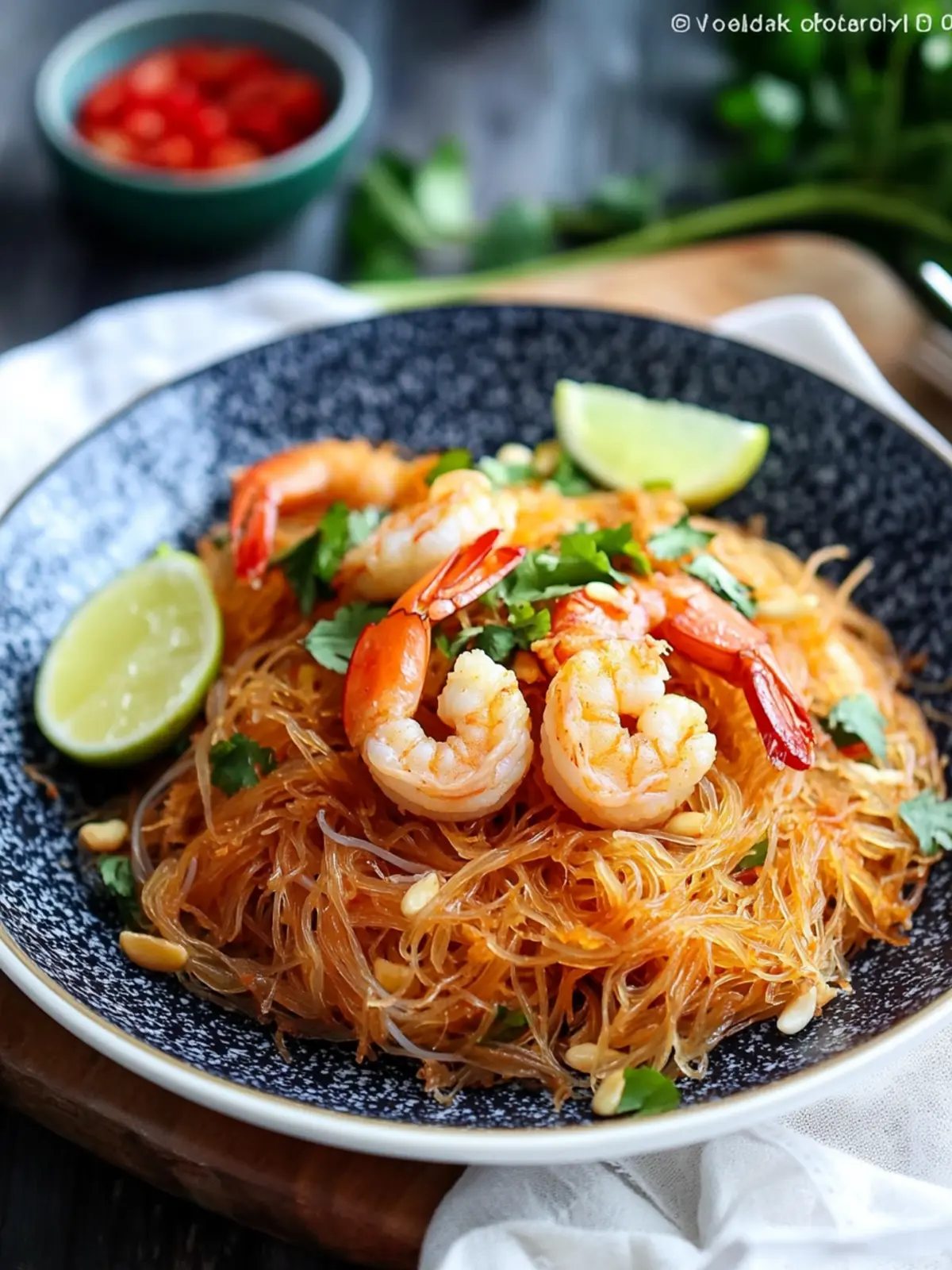 Fried Mee Siam Vermicelli with Crispy Shrimp Delight 3 Fried Mee Siam (Vermicelli) with Crispy Shrimp