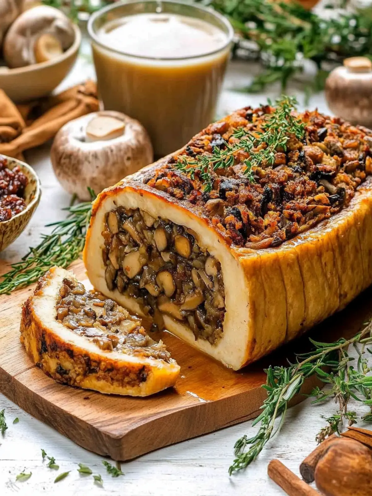 Mouthwatering Tofurky with Mushroom Stuffing and Gravy Bliss 2 Tofurky with mushroom stuffing and gravy (Vegan)