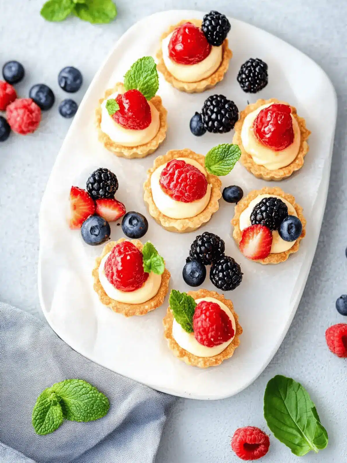 Mini Fruit Tart Canapés with Crème Pâtissière for Instant Joy 2 Mini Fruit Tart Canapés with Creme Patissiere