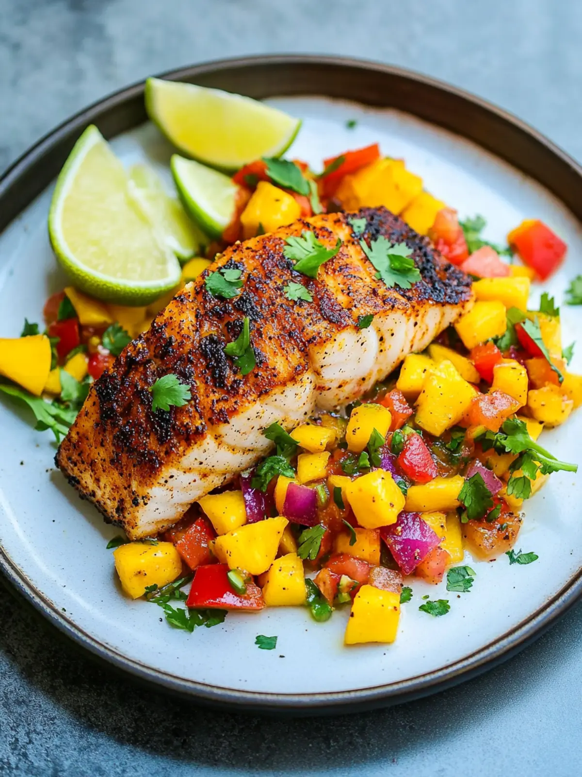 Delicious Caribbean Blackened Sea Bass with Mango Salsa Tonight 4 Caribbean Blackened Sea Bass with Mango Salsa