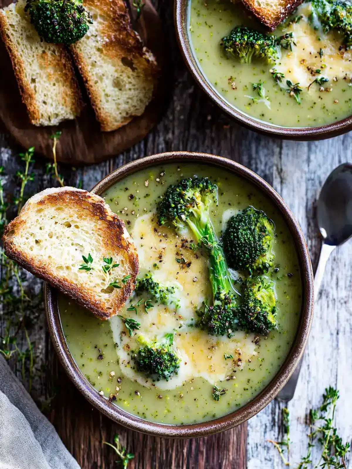 Roasted Broccoli Soup with Melted Cheddar Croutons Delight 4 Roasted Broccoli Soup with Melted Cheddar Croutons
