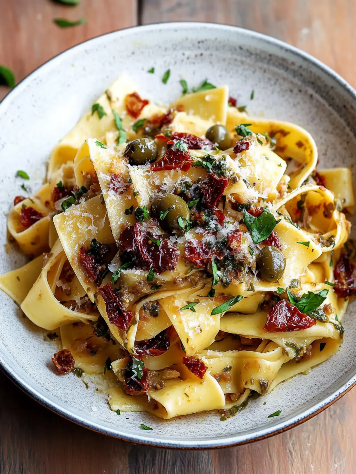Savor Pappardelle Pasta with Olive Tapenade & Prosciutto Delight 2 Pappardelle Pasta with Olive Tapenade Sundried Tomatoes & Prosciutto