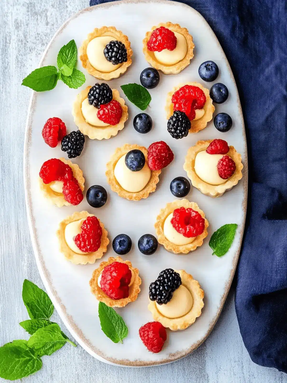 Mini Fruit Tart Canapés with Crème Pâtissière for Instant Joy 4 Mini Fruit Tart Canapés with Creme Patissiere