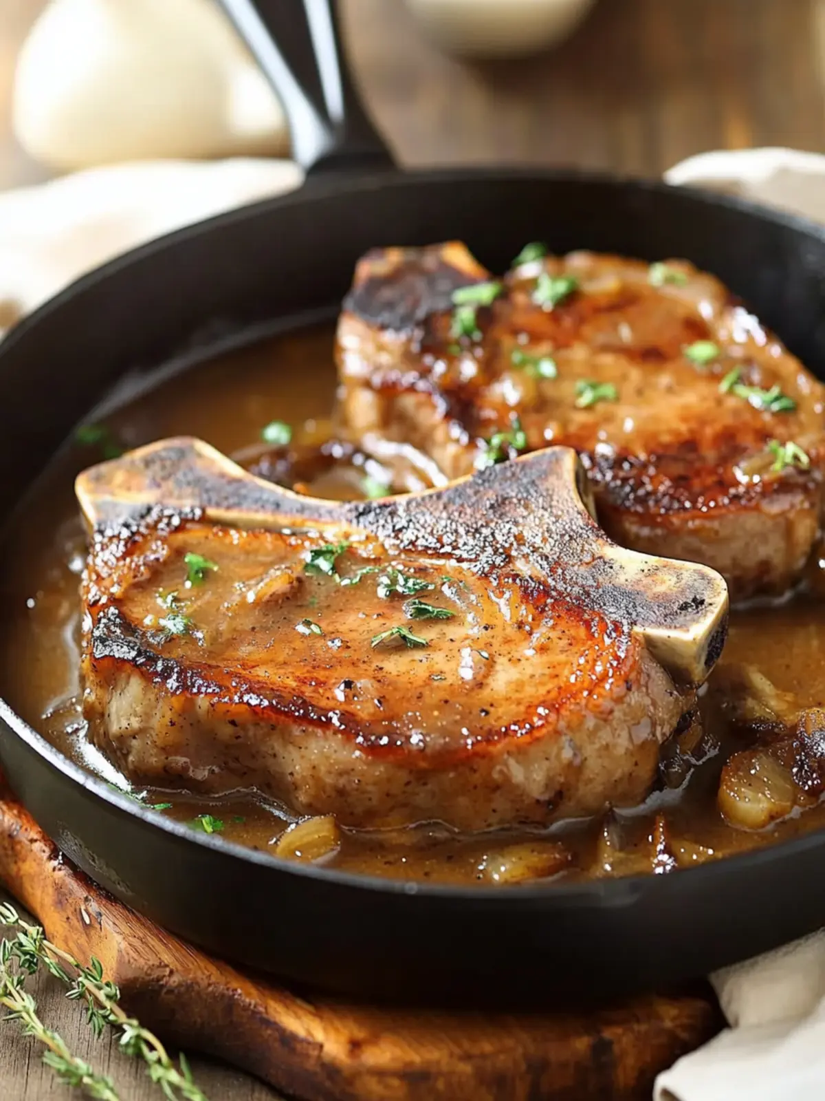 Savory Skillet Chops with French Onion Gravy Delight 2 Skillet Chops with French Onion Gravy