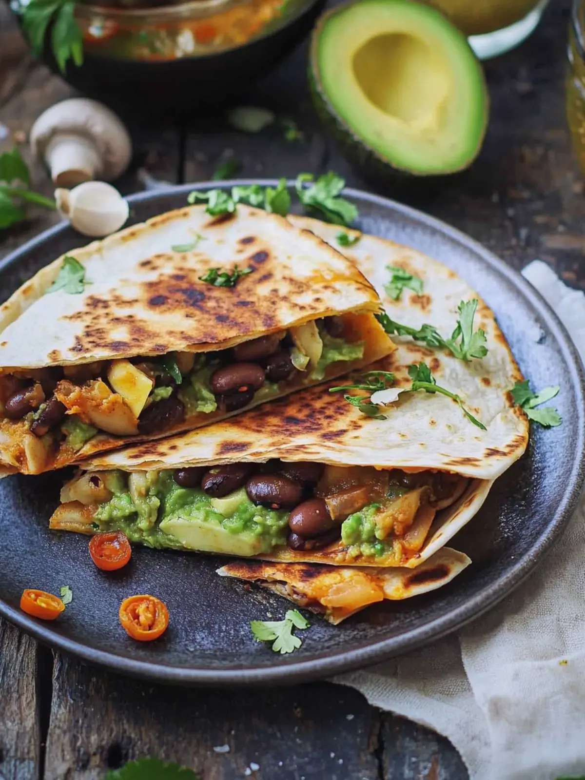 Spicy Bean, Mushroom & Avocado Quesadilla: A Gluten-Free Delight 3 Spicy Bean, Mushroom & Avocado Quesadilla (Gluten Free)