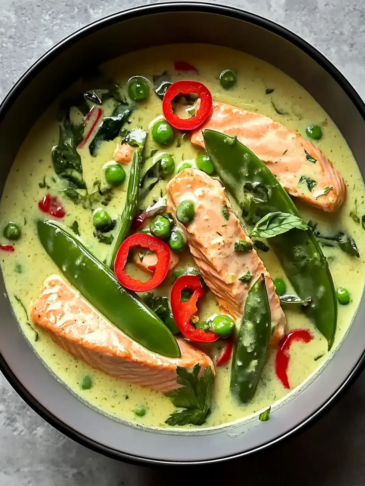 Creamy Thai Green Curry Salmon with Peppers and Snow Peas Bliss 2 Creamy Thai Green Curry Salmon with Peppers and Snow Peas