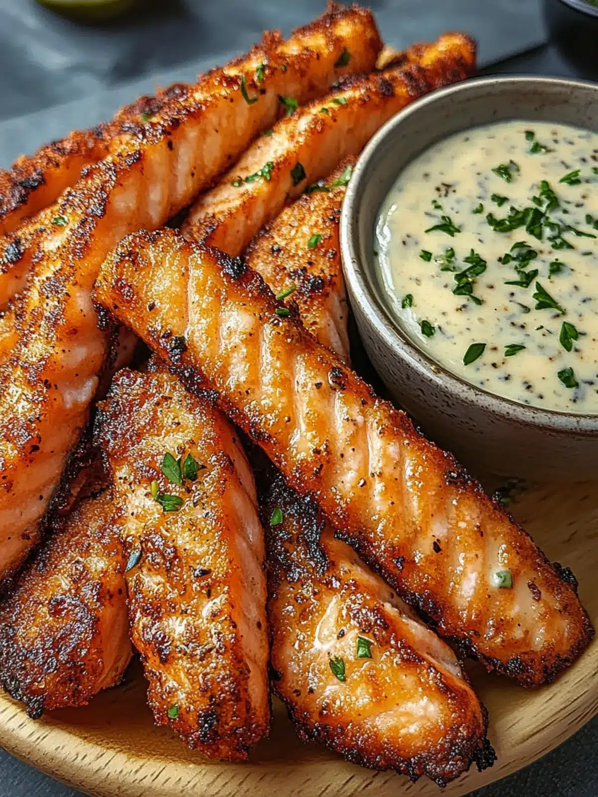 Crispy Salmon Strips with Herb Tartar Dip for Healthy Snacking 4 Crispy Salmon Strips with Herb Tartar Dip