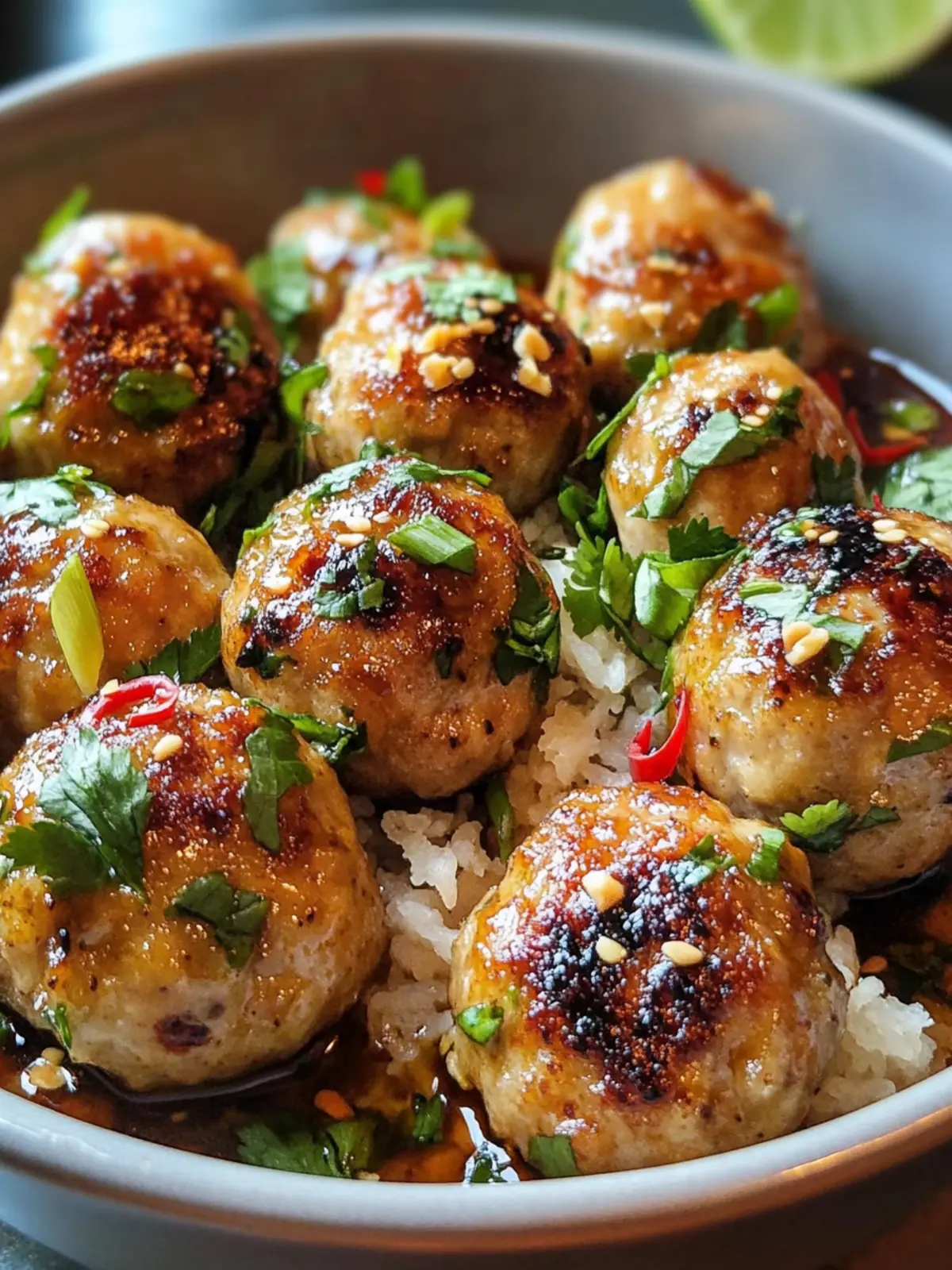 Savory Baked Thai Chicken Meatballs with Spicy Sweet Sauce 4 Baked Thai Chicken Meatballs