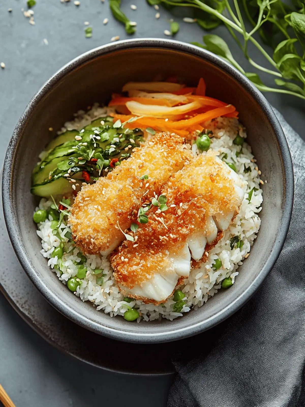 Crispy Halibut Tempura with Spring Onion Rice & Japanese Pickles 4 Halibut Tempura with Japanese Pickles & Spring Onion Rice