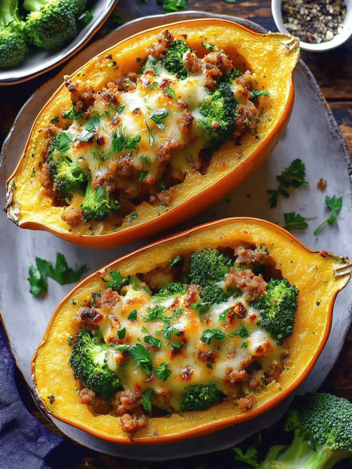 Stuffed Spaghetti Squash with Broccoli, Sausage, and Cheddar Bliss 3 Stuffed Spaghetti Squash with Broccoli, Sausage, and Cheddar Cheese