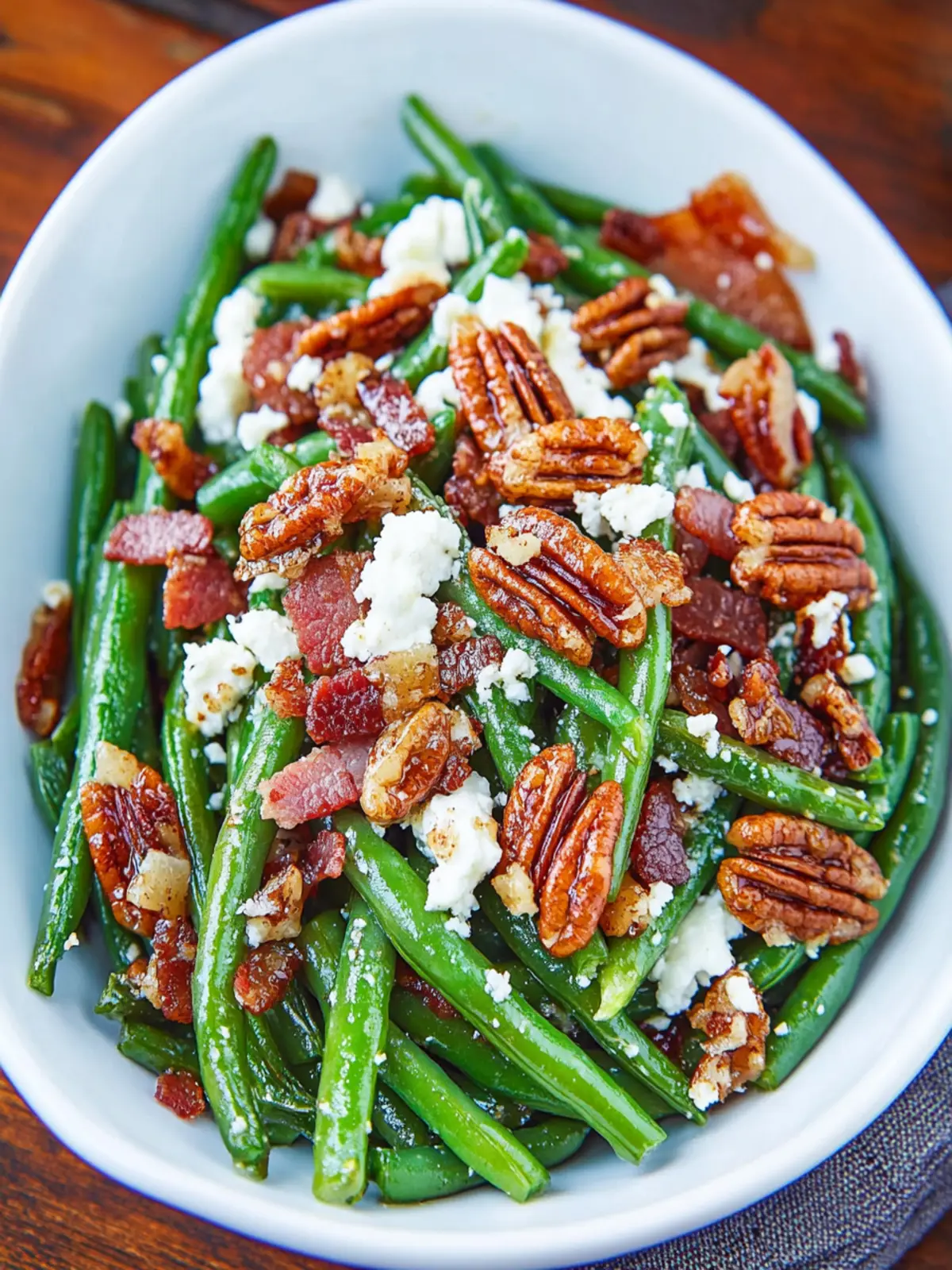 Maple Dijon Green Beans with Bacon and Goat Cheese Bliss 3 Maple Dijon Green Beans with Bacon, Candied Pecans and Goat Cheese