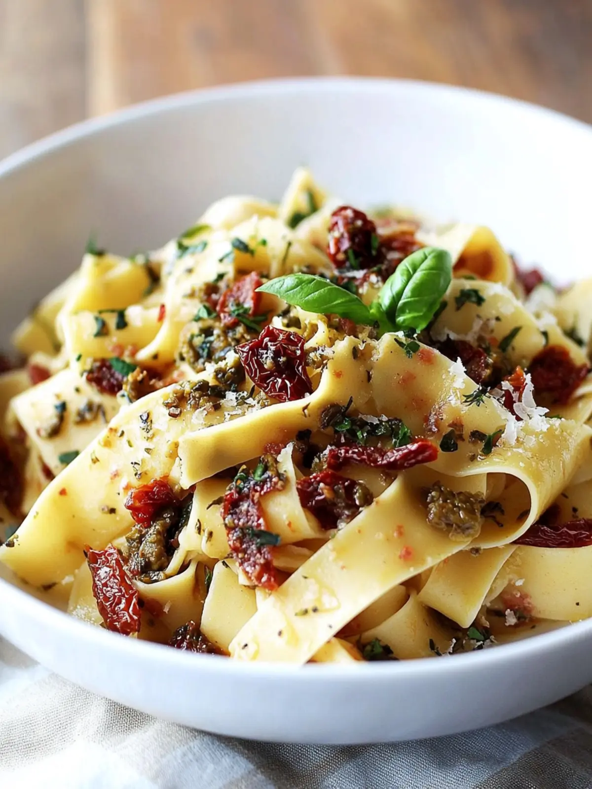 Savor Pappardelle Pasta with Olive Tapenade & Prosciutto Delight 3 Pappardelle Pasta with Olive Tapenade Sundried Tomatoes & Prosciutto